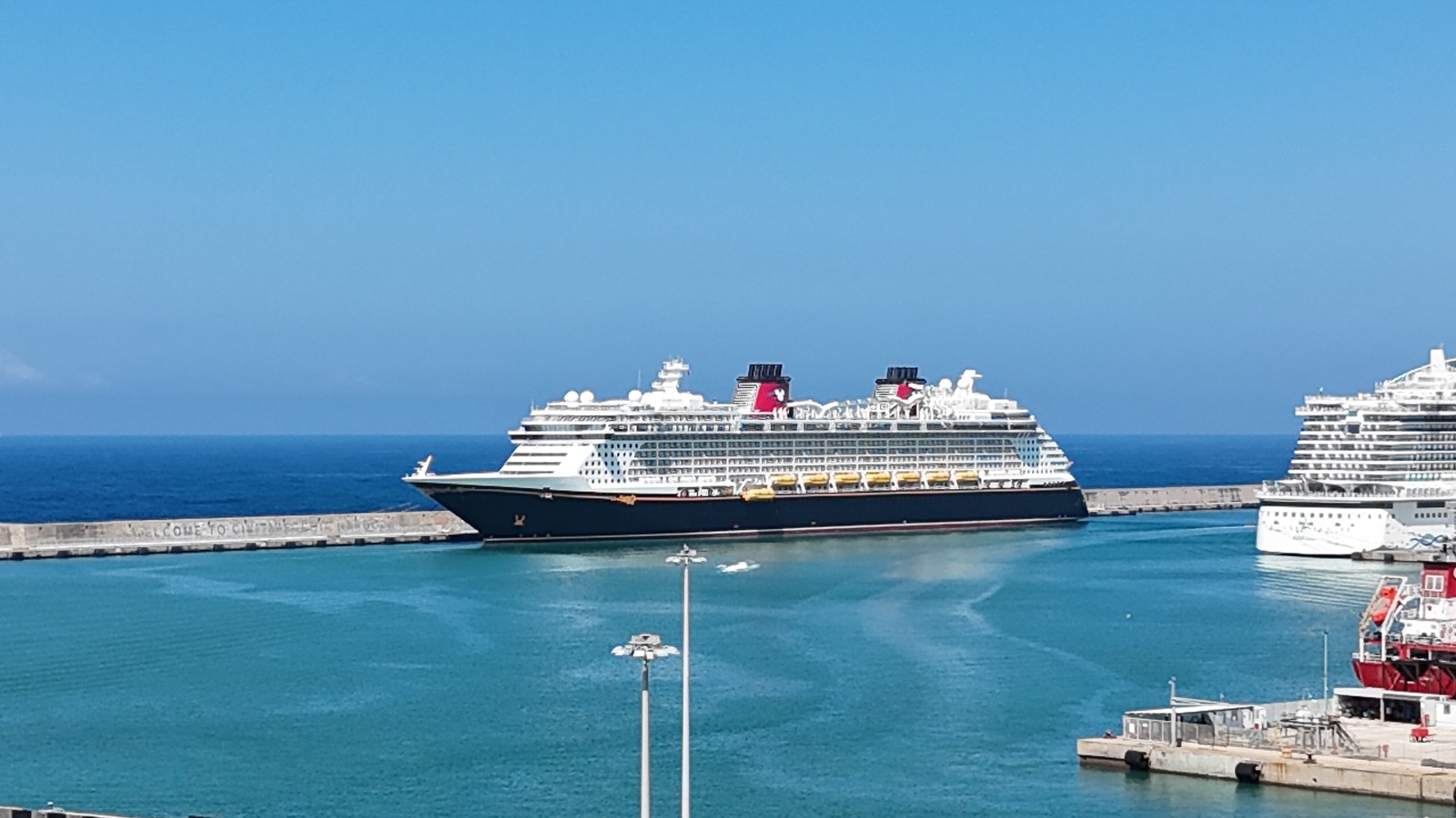 Disney Fantasy cruise ship at sea near Civitavecchia, one of the Disney Cruise Line ships included in the select fall and winter fare sale