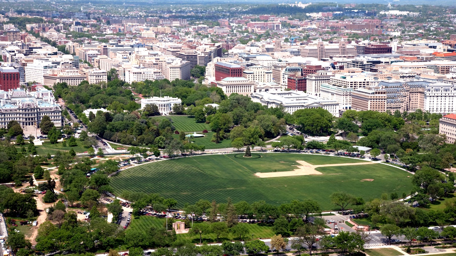 Aerial view of the White House and the Ellipse in President's Park, Washington DC