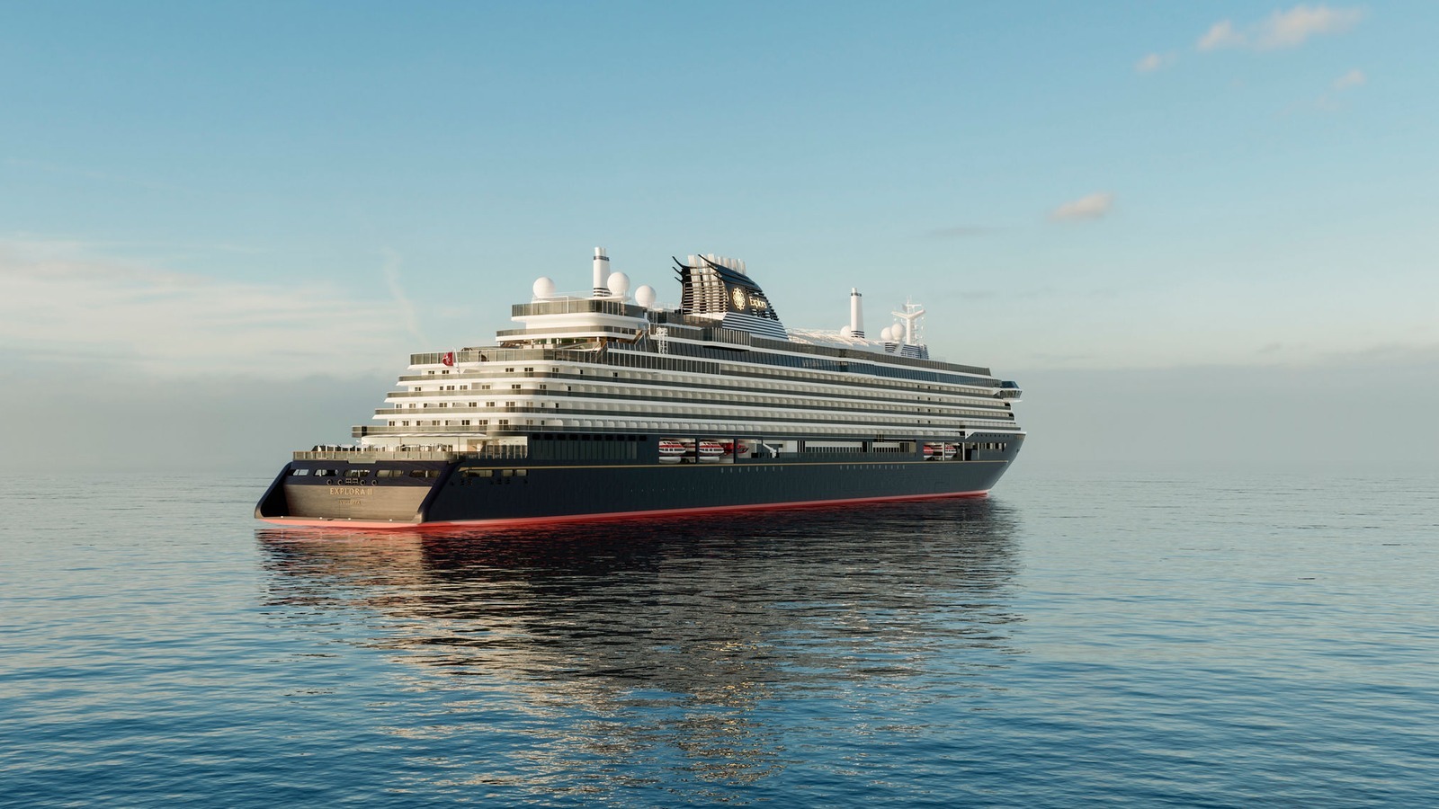 Exterior view of the EXPLORA III luxury cruise ship at sea