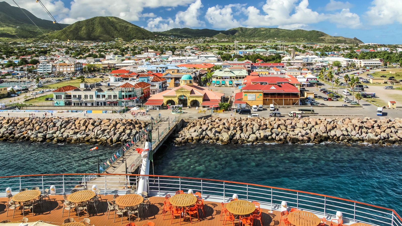 Cruise ships docked at Port Zante on the Basseterre waterfront in St. Kitts