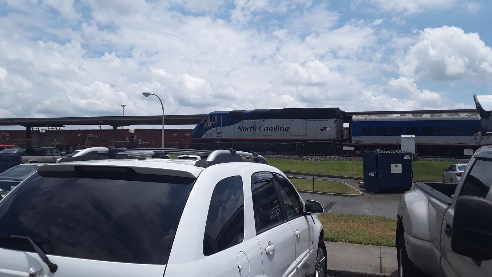 Amtrak Piedmont train arriving at Charlotte station in North Carolina