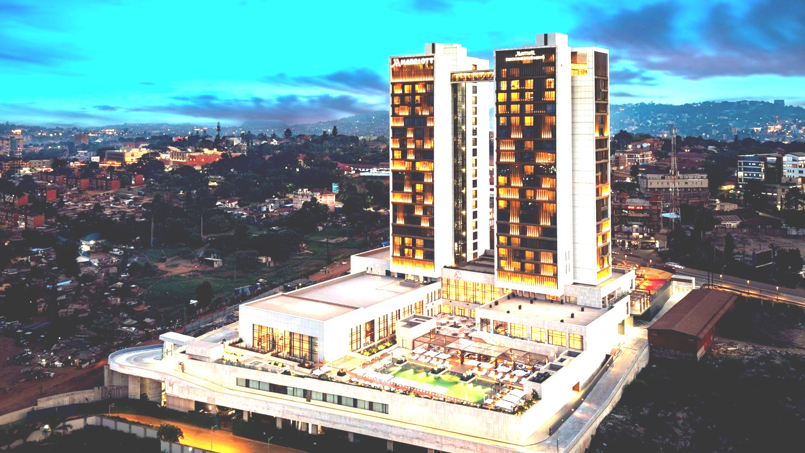 Exterior of the newly opened Kampala Marriott Hotel twin towers in Nsambya, Kampala