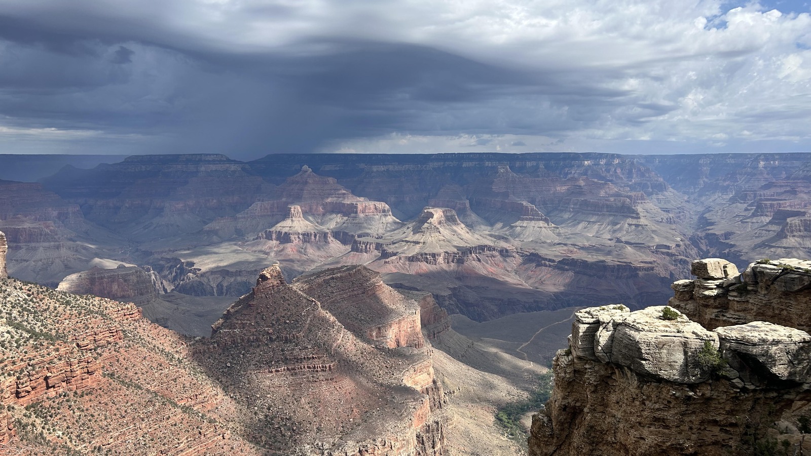 Storm system over Grand Canyon viewed from El Tovar Hotel on the South Rim on August 29, 2026