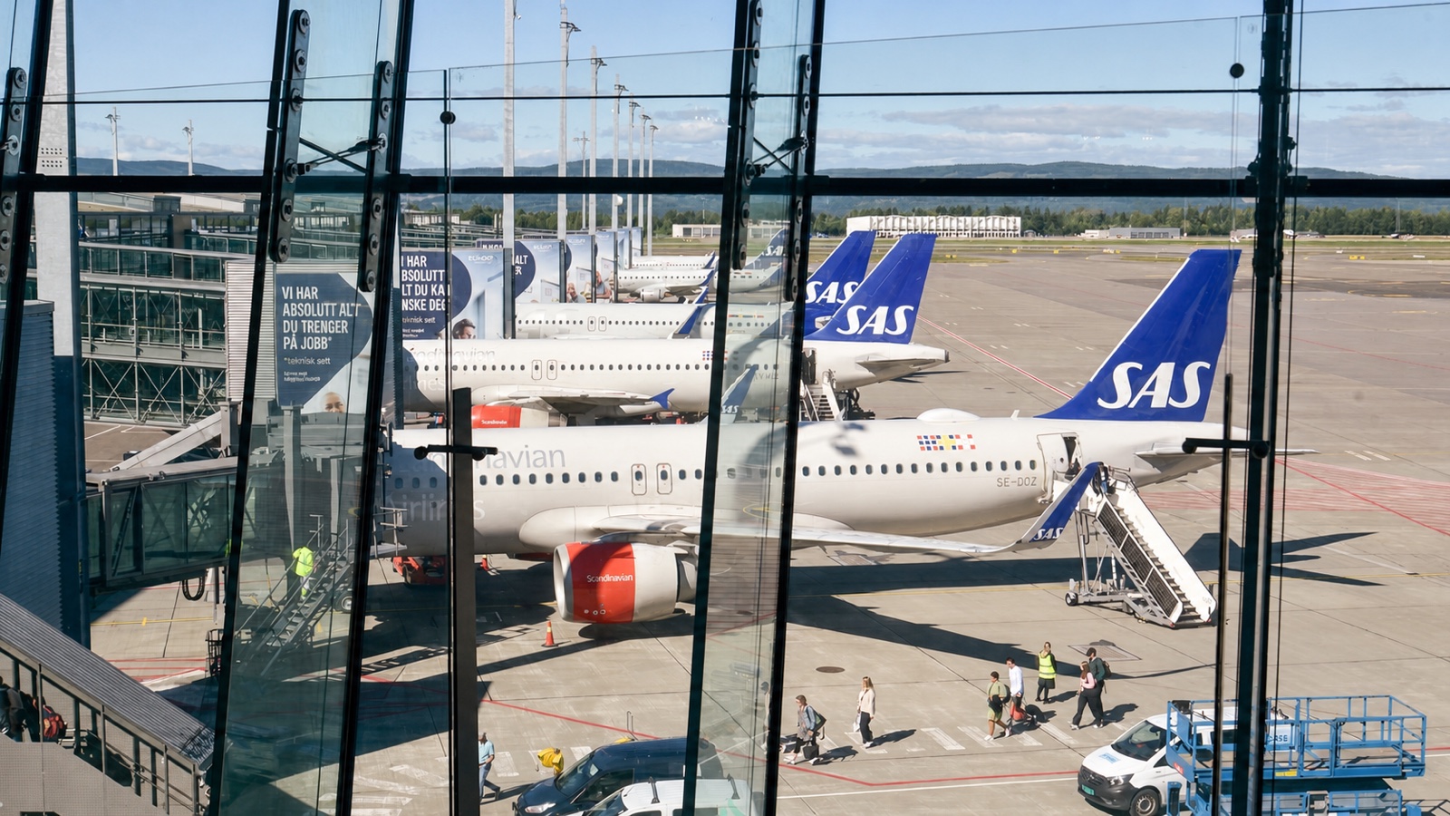 SAS aircraft parked at Oslo Airport Gardermoen in Norway