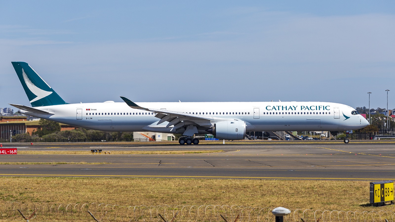 Cathay Pacific Airbus A350-1000 B-LXM taxiing at Sydney Airport in current Cathay livery