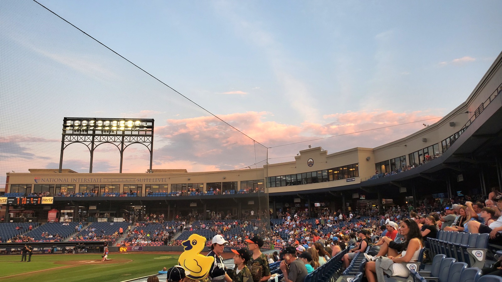 Canal Park baseball stadium in Akron at sunset