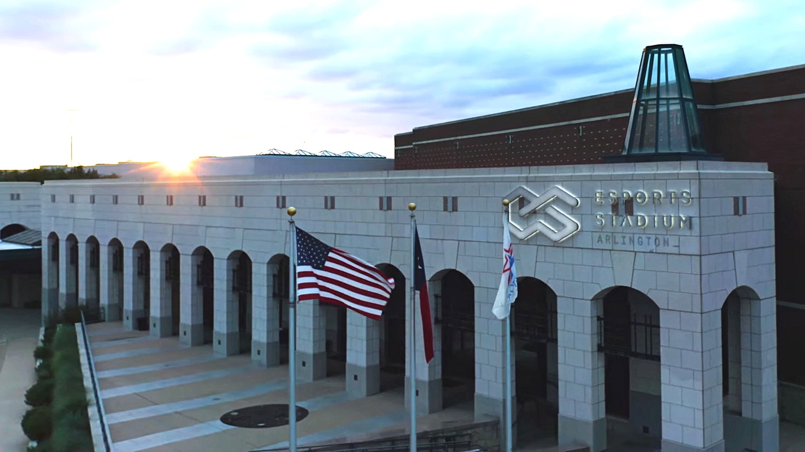 Esports Stadium Arlington at dusk