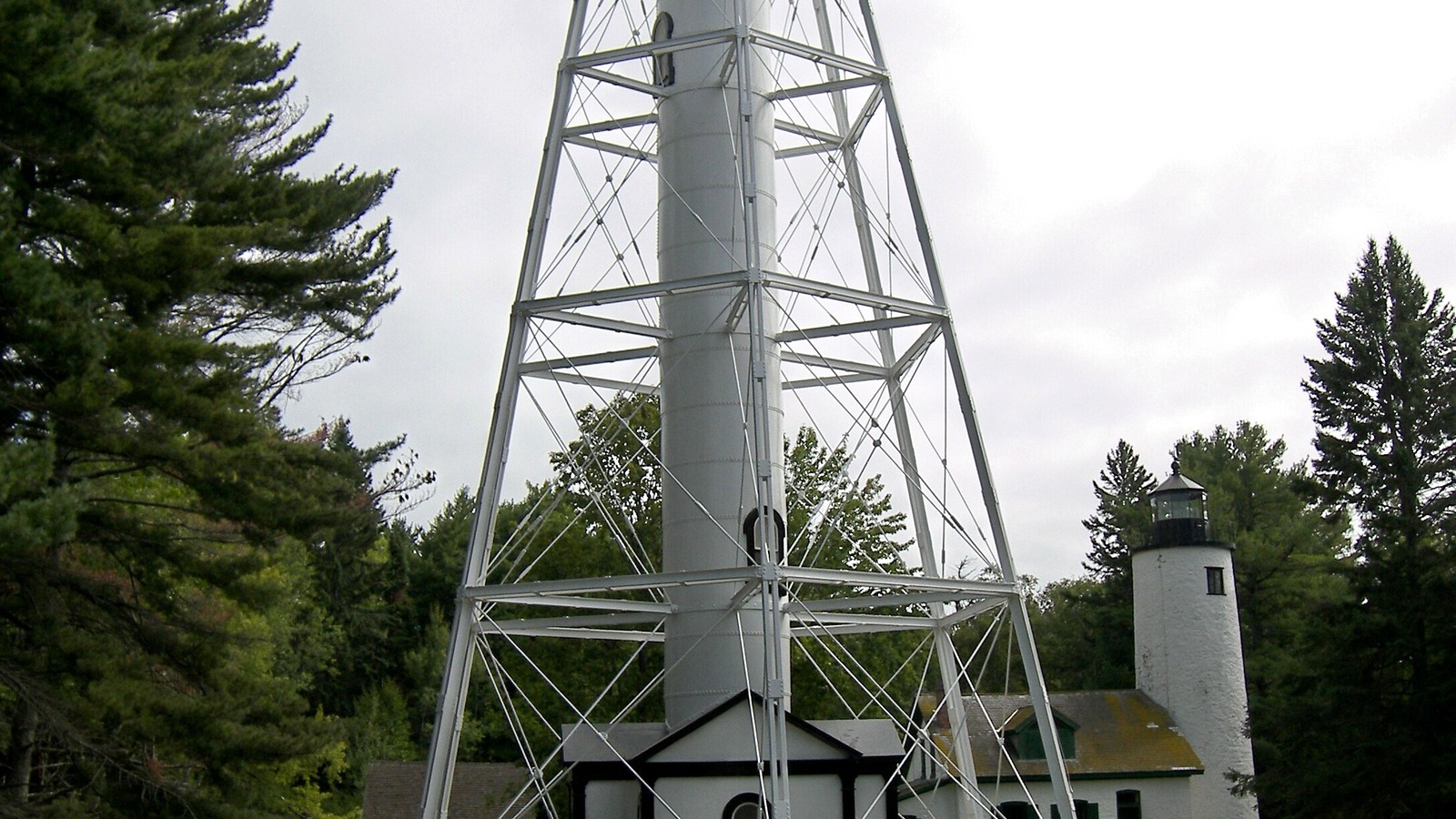 Old and new Michigan Island lighthouse towers