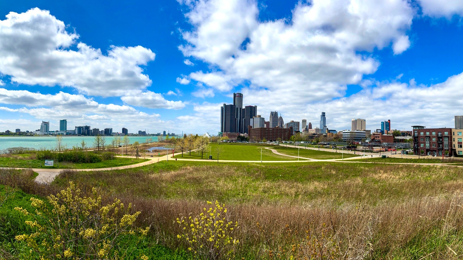 Detroit skyline viewed from the RiverWalk