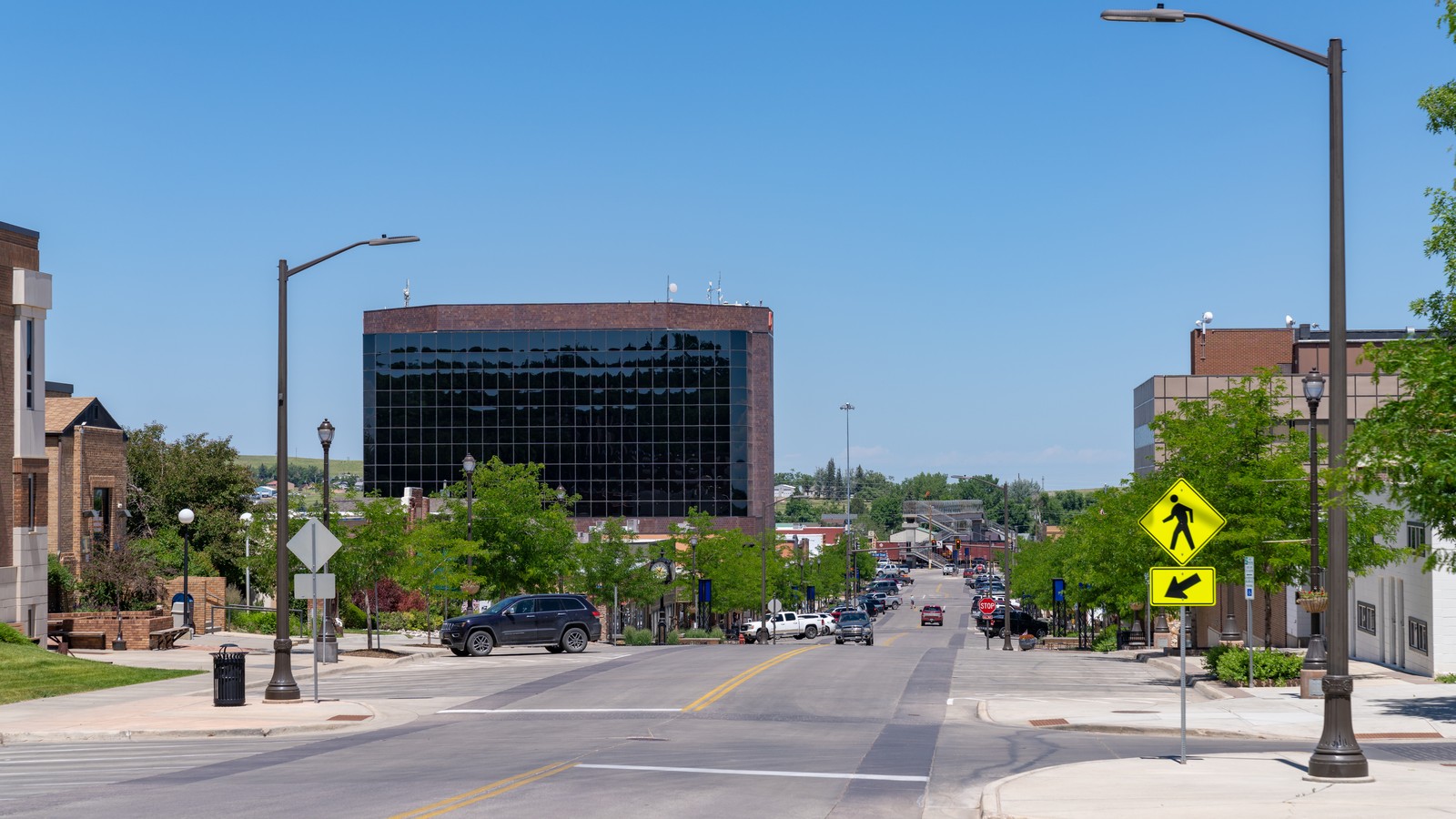 Downtown Gillette and the surrounding Powder River Basin cityscape in summer
