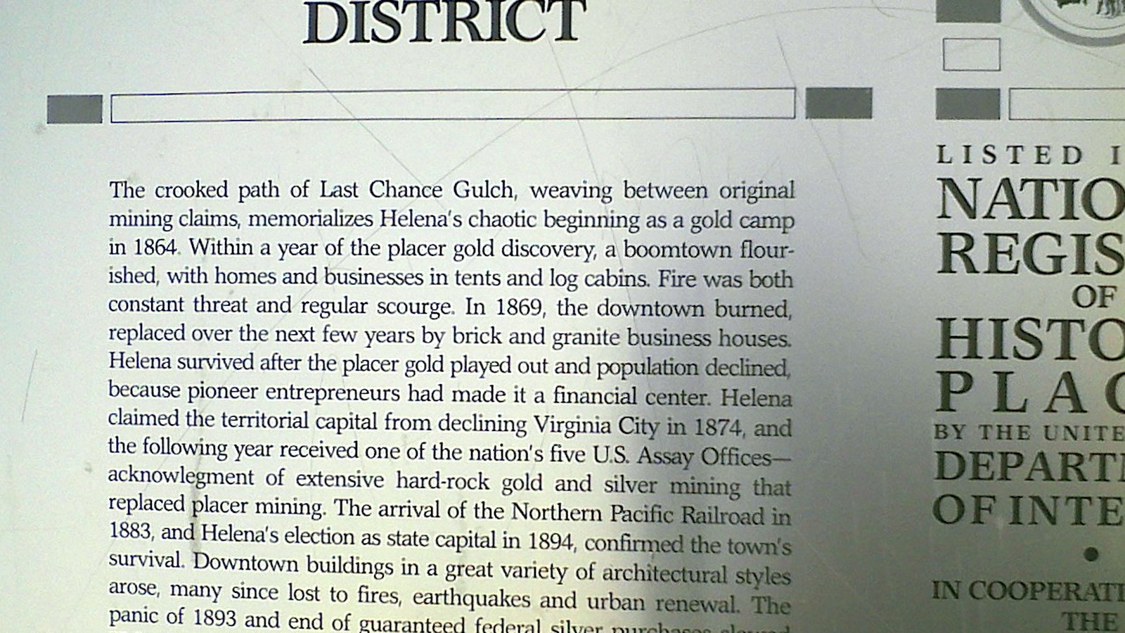 Helena Historic District sign on Last Chance Gulch