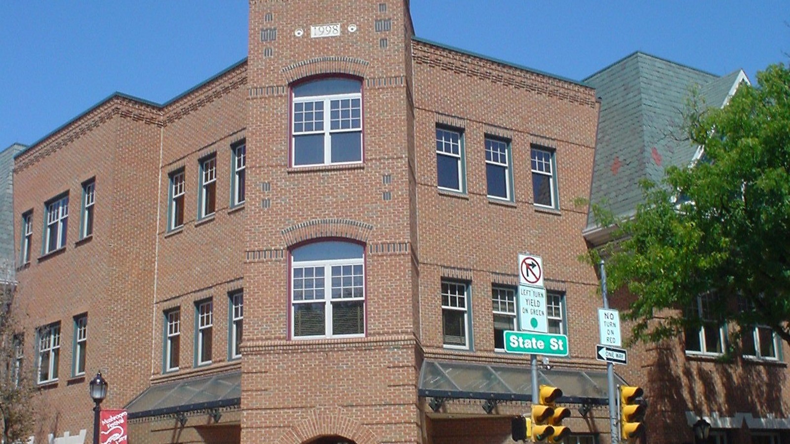 Clock tower above downtown Kennett Square