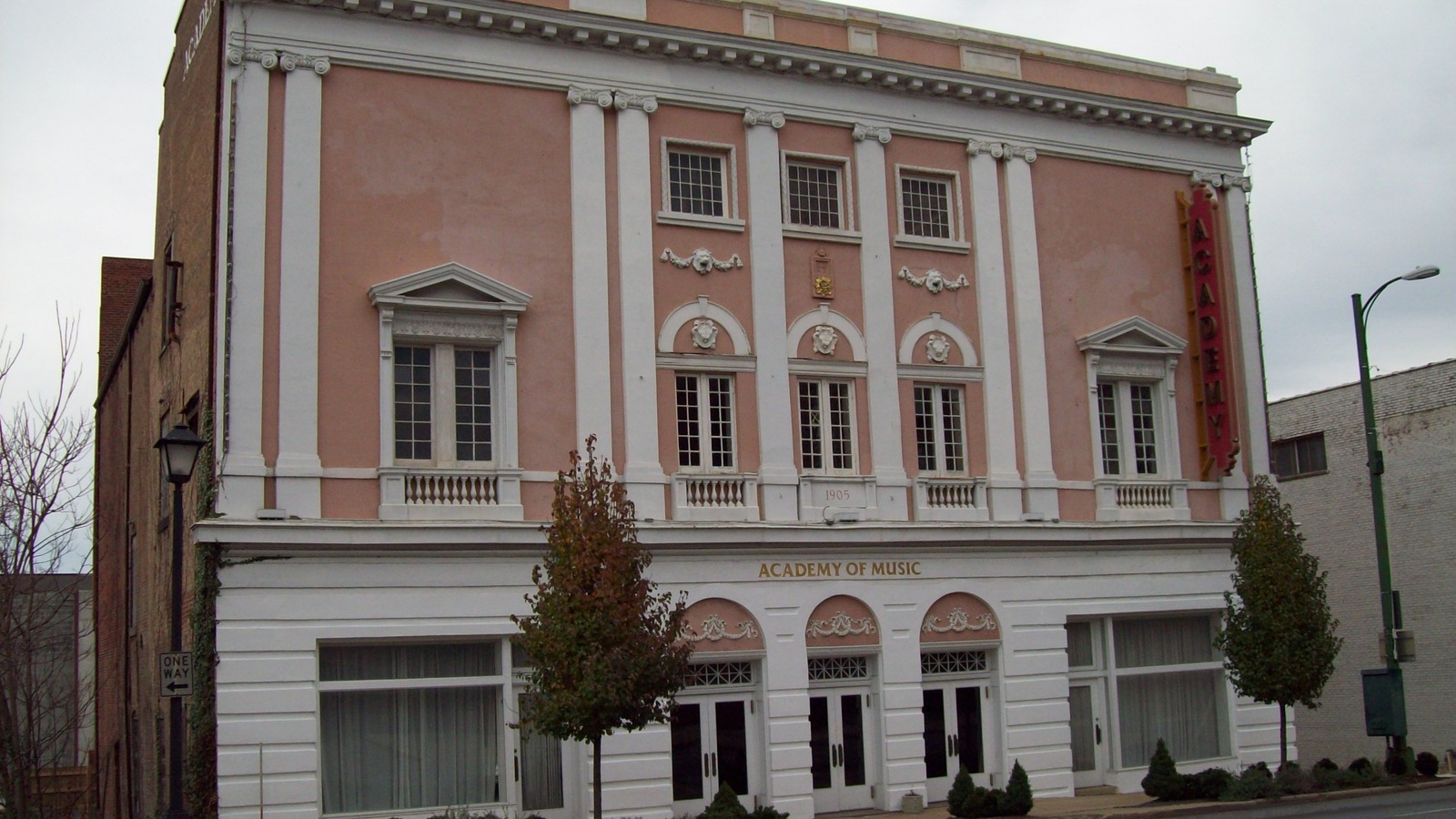 Restored Academy of Music facade at the Academy Center of the Arts in Lynchburg