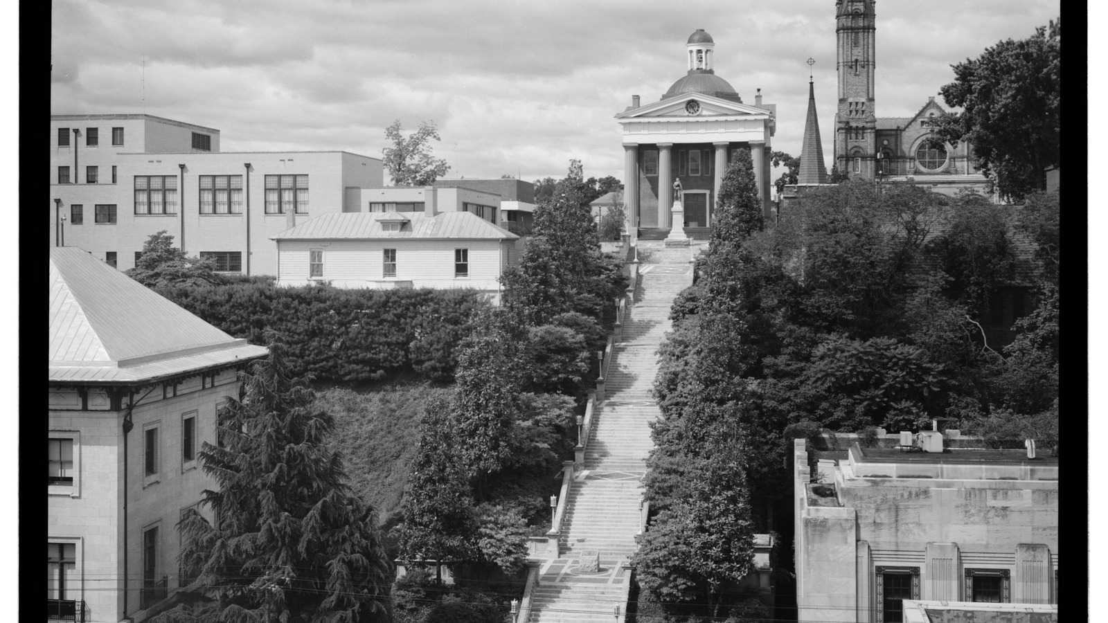 Monument Terrace staircase rising to the Old Court House in Lynchburg