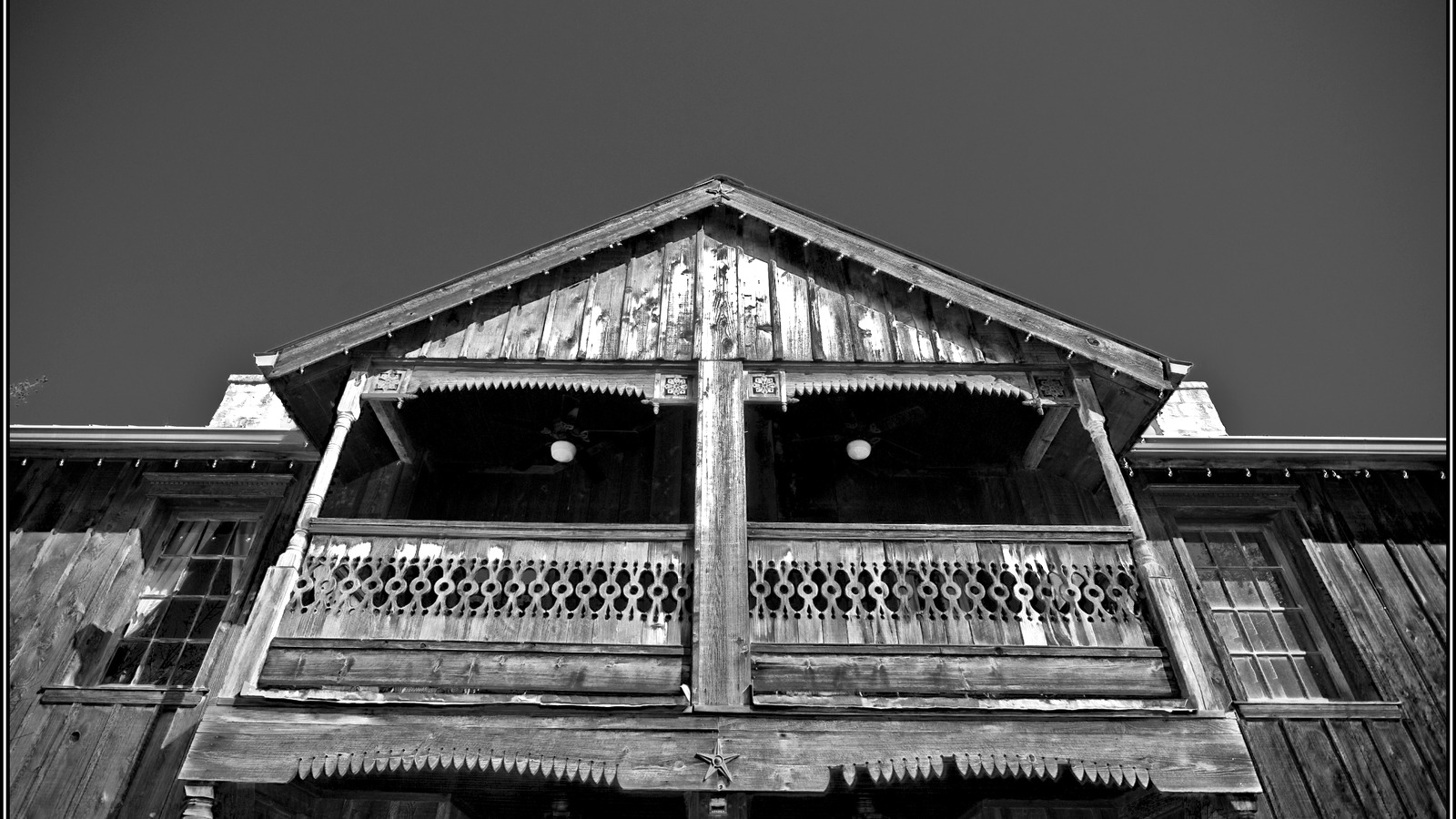 Historic balcony architecture in New Braunfels, Texas