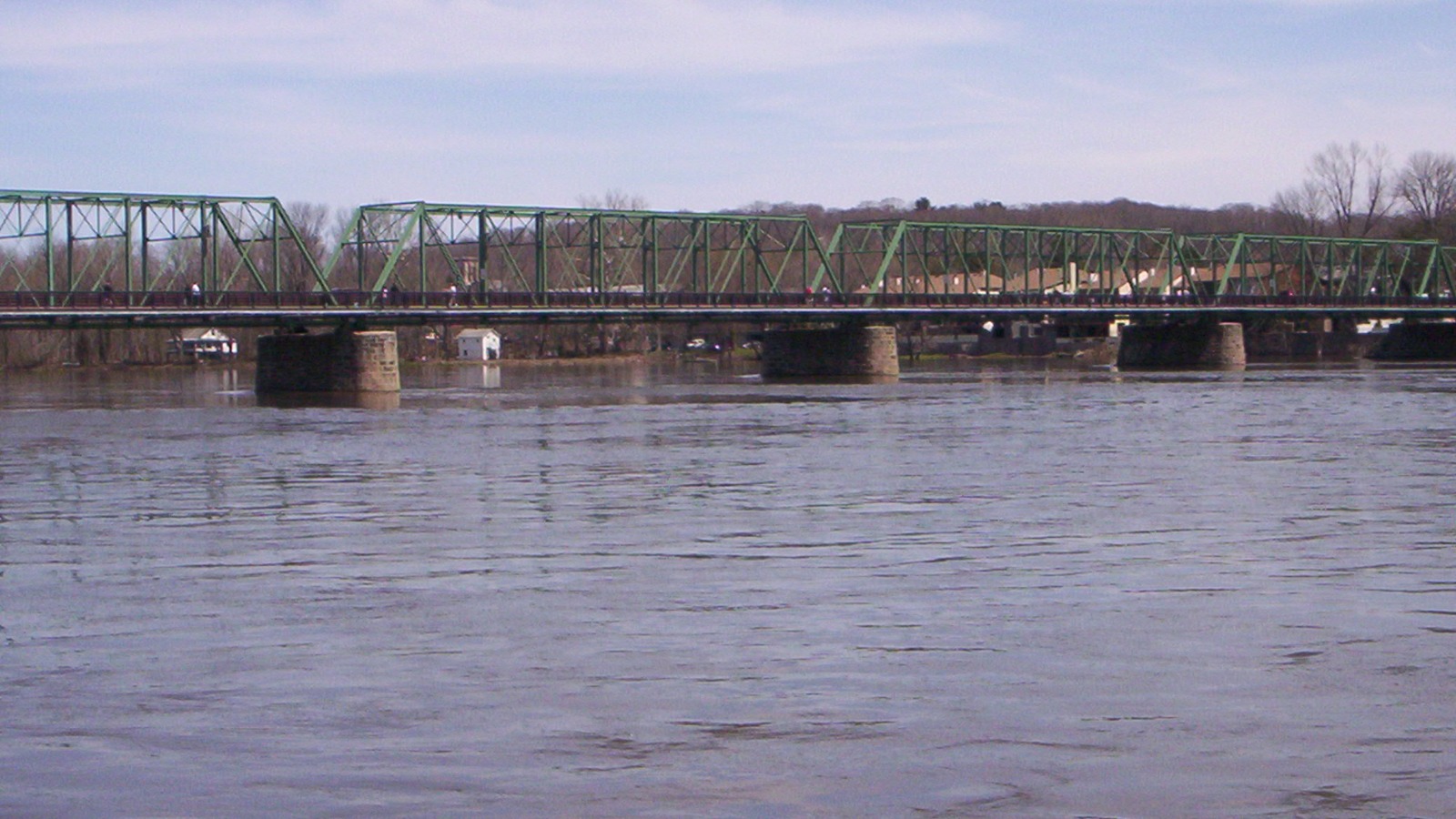 New Hope Lambertville Bridge viewed from the Pennsylvania riverbank