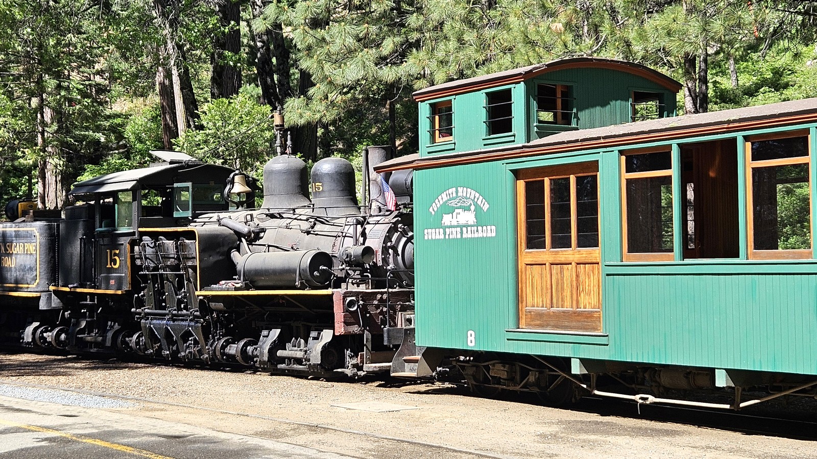 Historic Shay locomotive at Yosemite Mountain Sugar Pine Railroad