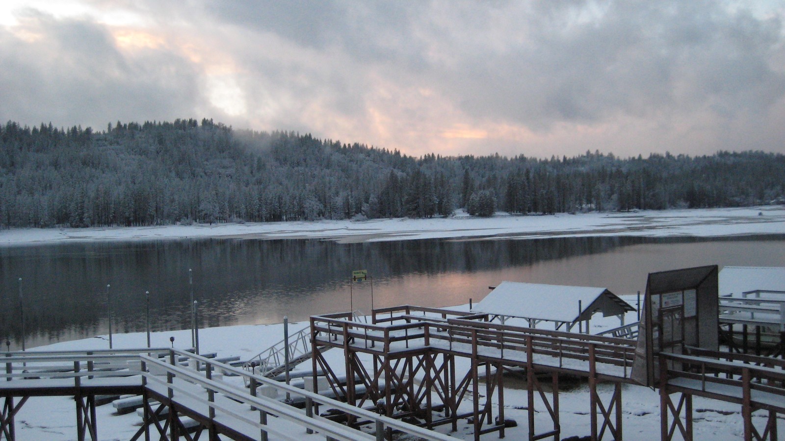 Bass Lake and its forested shoreline in Madera County