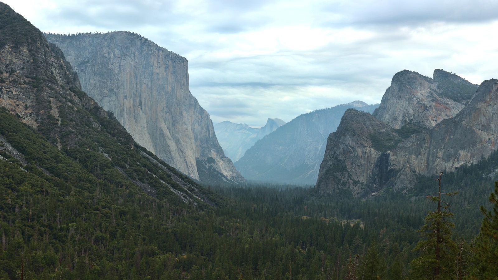 El Capitan, Half Dome, and Bridalveil Fall from Tunnel View