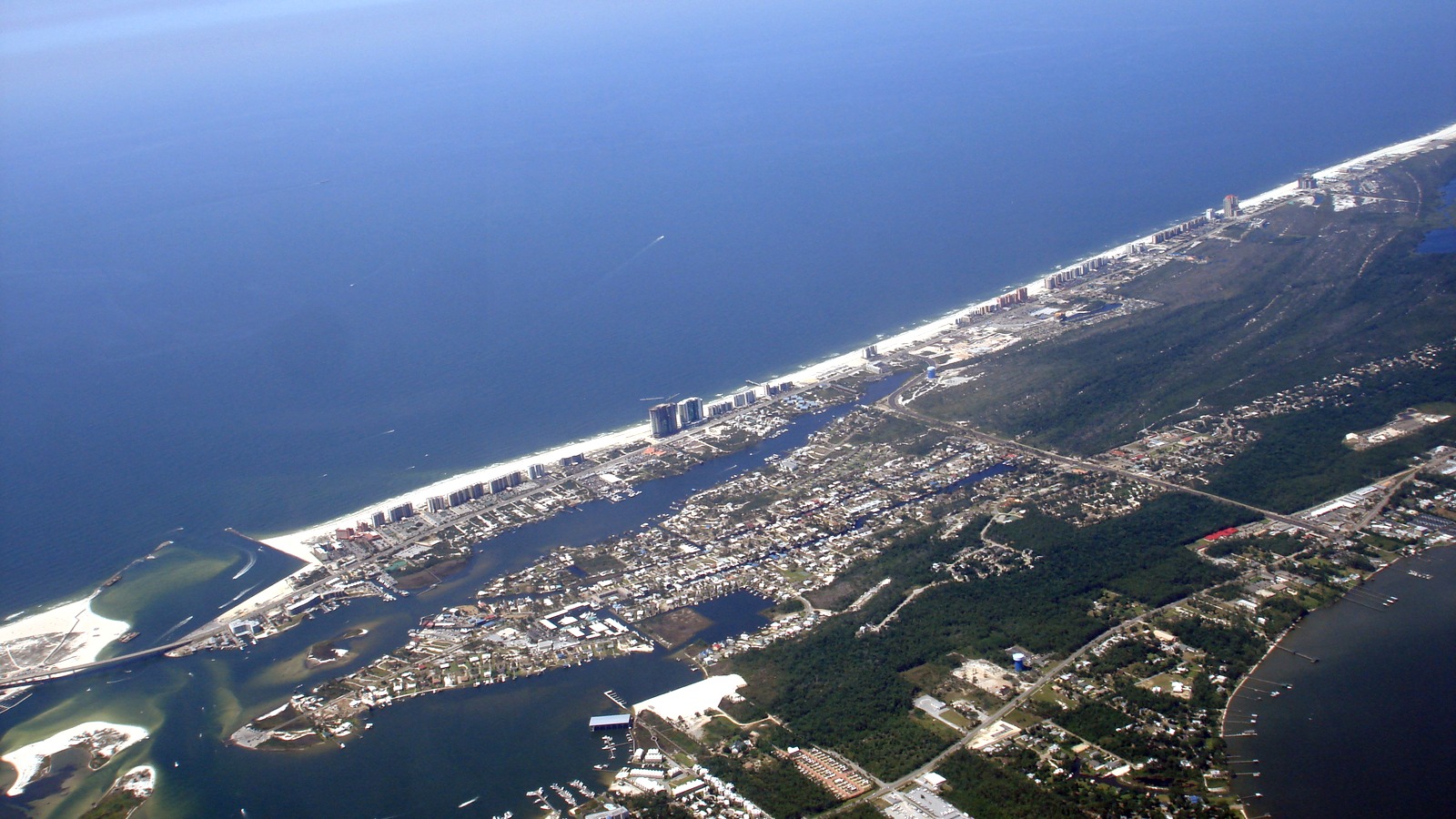 Aerial view of Orange Beach, Alabama and its coastal waterways