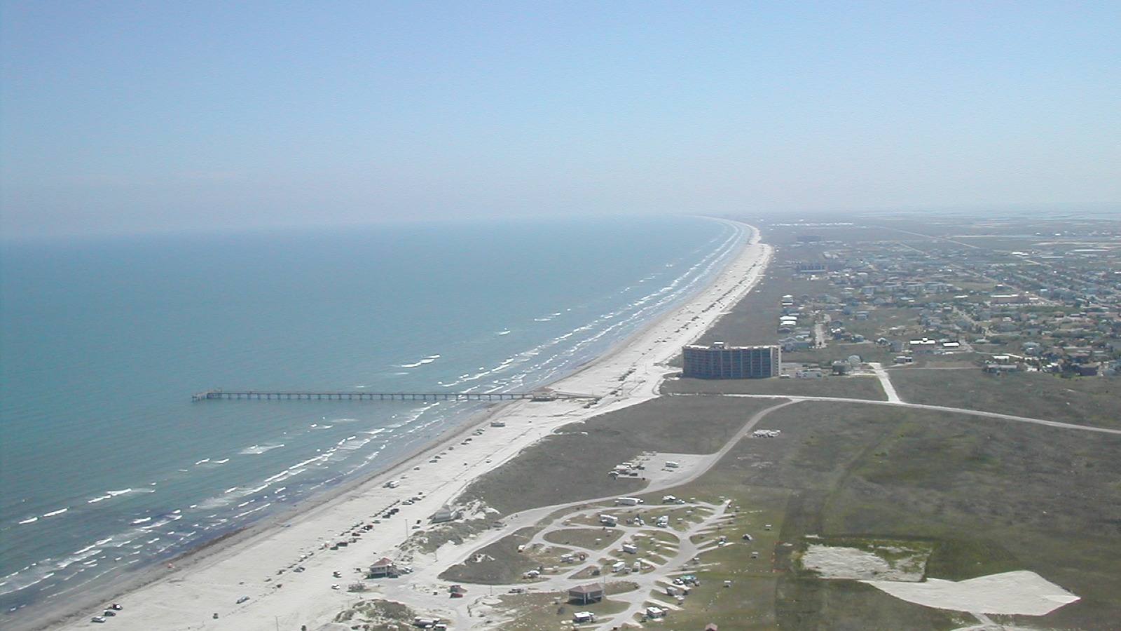Beach and Gulf shoreline at Port Aransas on Mustang Island