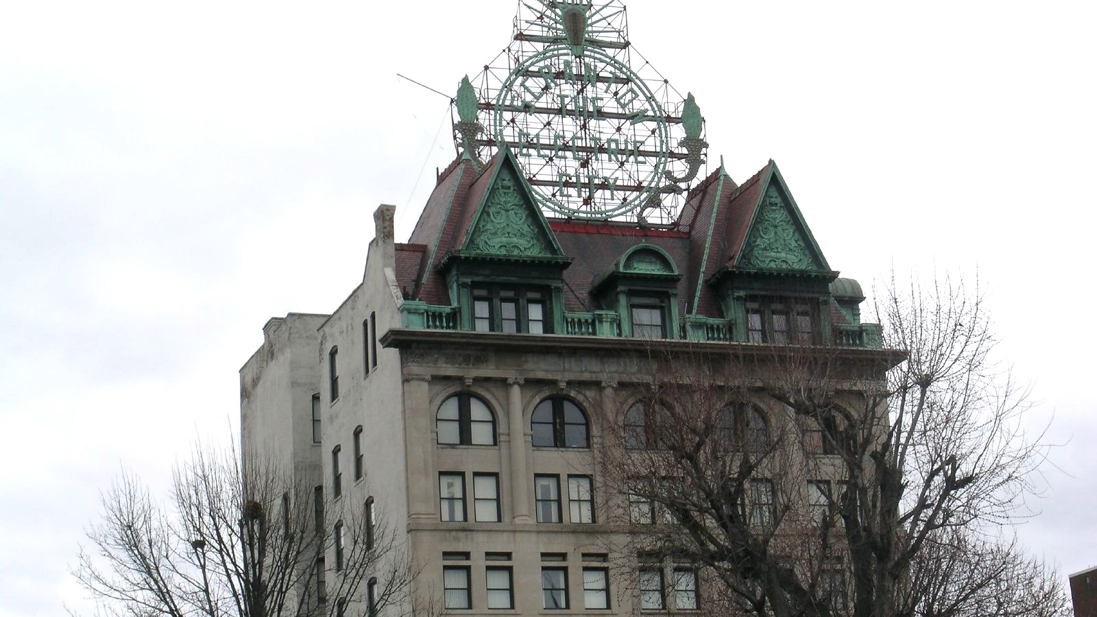 Illuminated Electric City sign in downtown Scranton