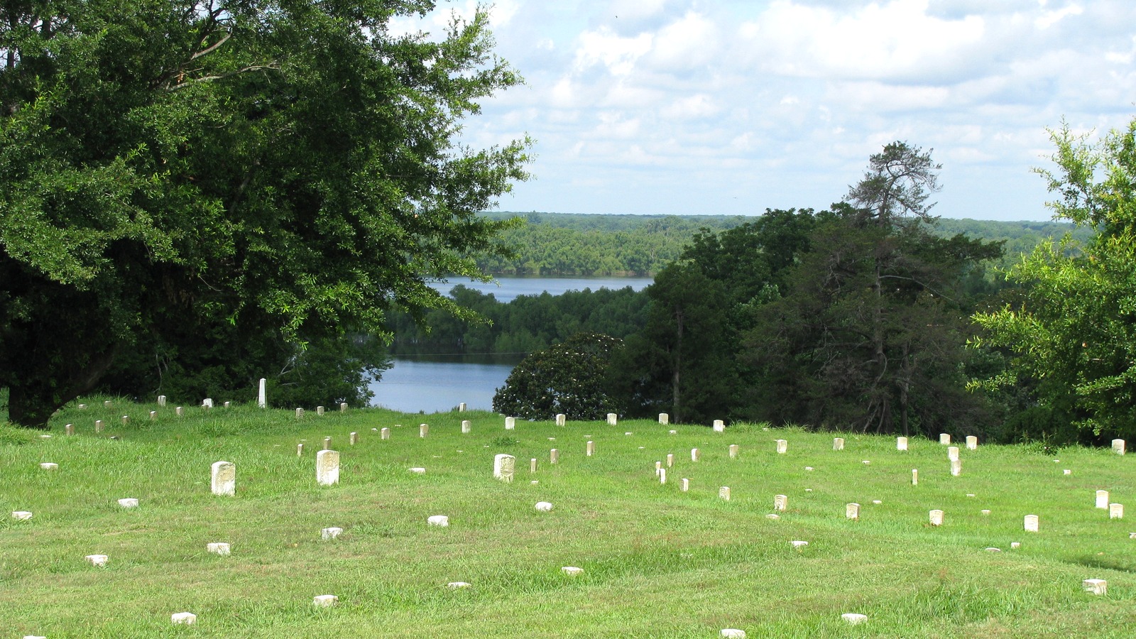 Vicksburg National Cemetery with the Mississippi River beyond