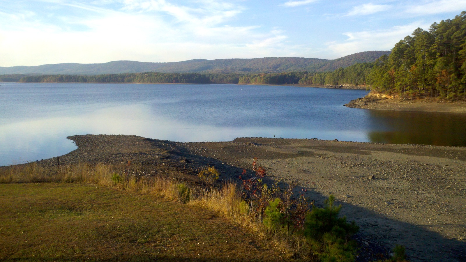 Lake Winona with bluffs rising behind the city