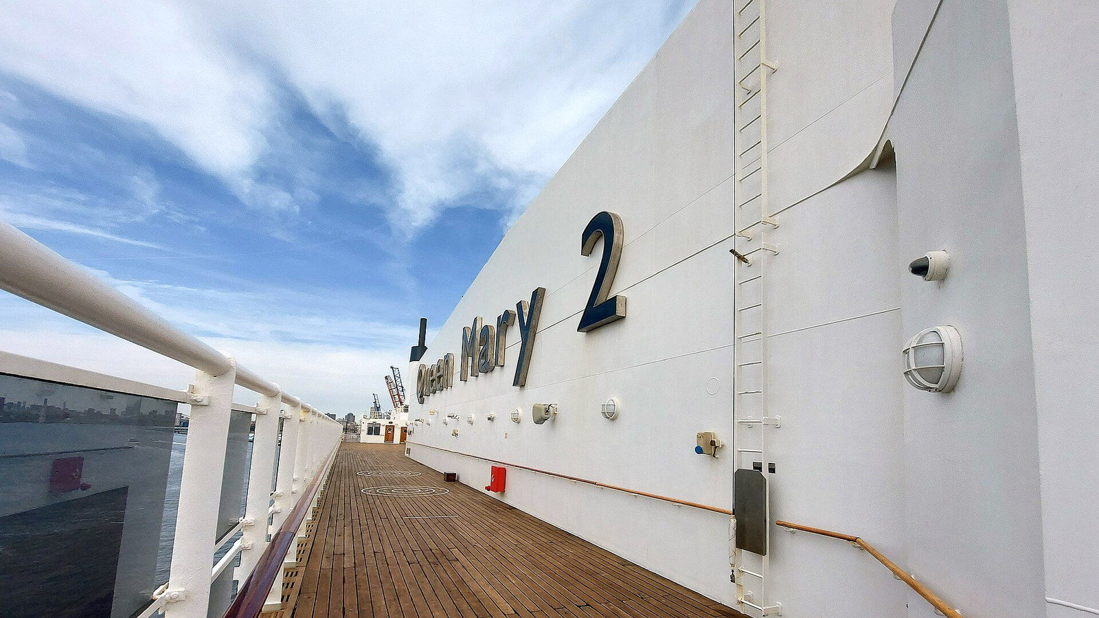 Top deck of Queen Mary 2 in Brooklyn