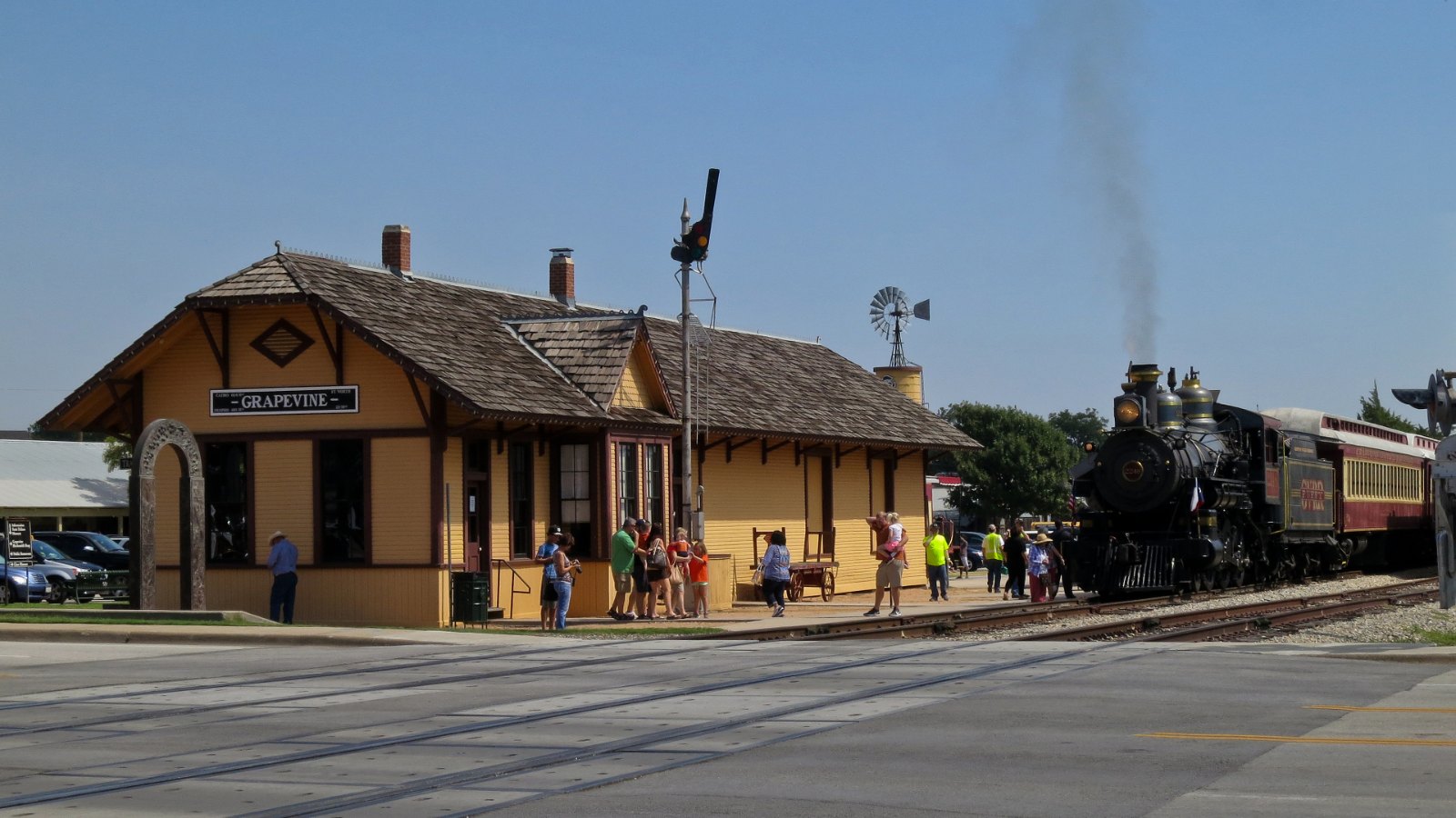 The Grapevine Vintage Railroad depot on South Main Street in Grapevine, Texas