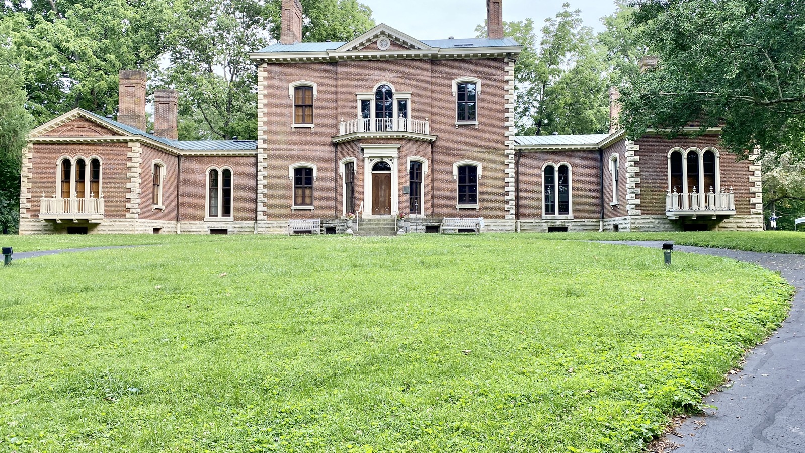 The brick Italianate mansion at Ashland, the Henry Clay Estate, seen across its lawn in Lexington, Kentucky