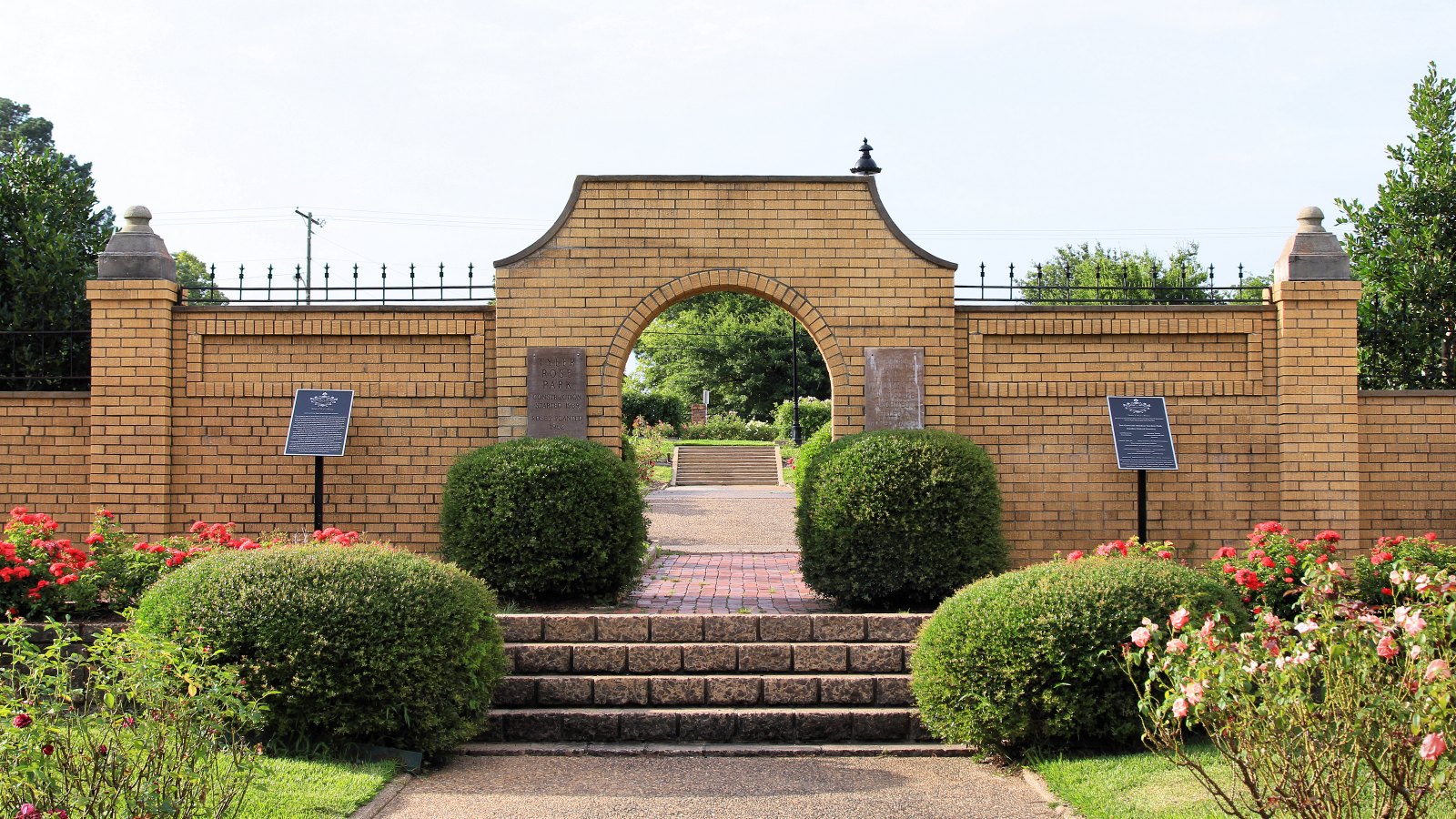 The entrance archway to the Tyler Municipal Rose Garden at Tyler Rose Park in Texas