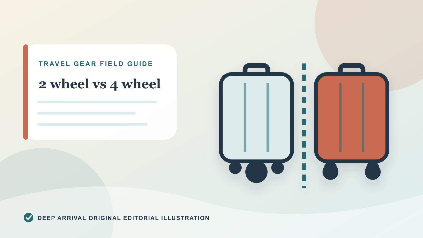 Original editorial illustration for 2-Wheel vs 4-Wheel Luggage: Which Rolls Better?