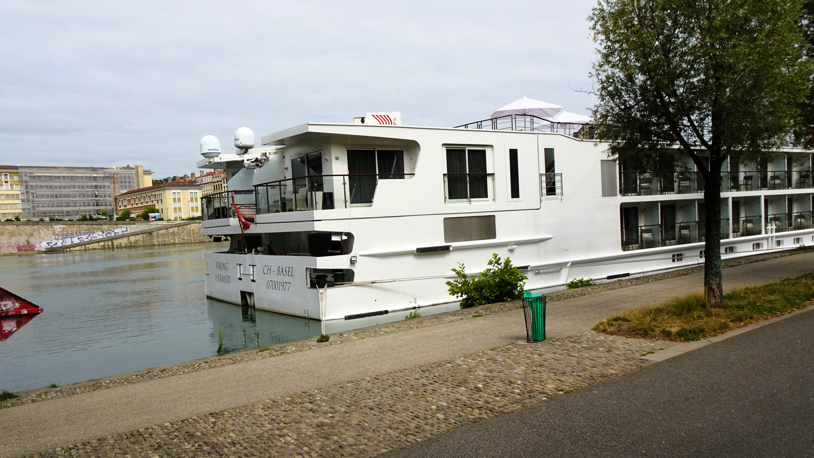Viking Hermod river ship docked on the Rhone in Lyon