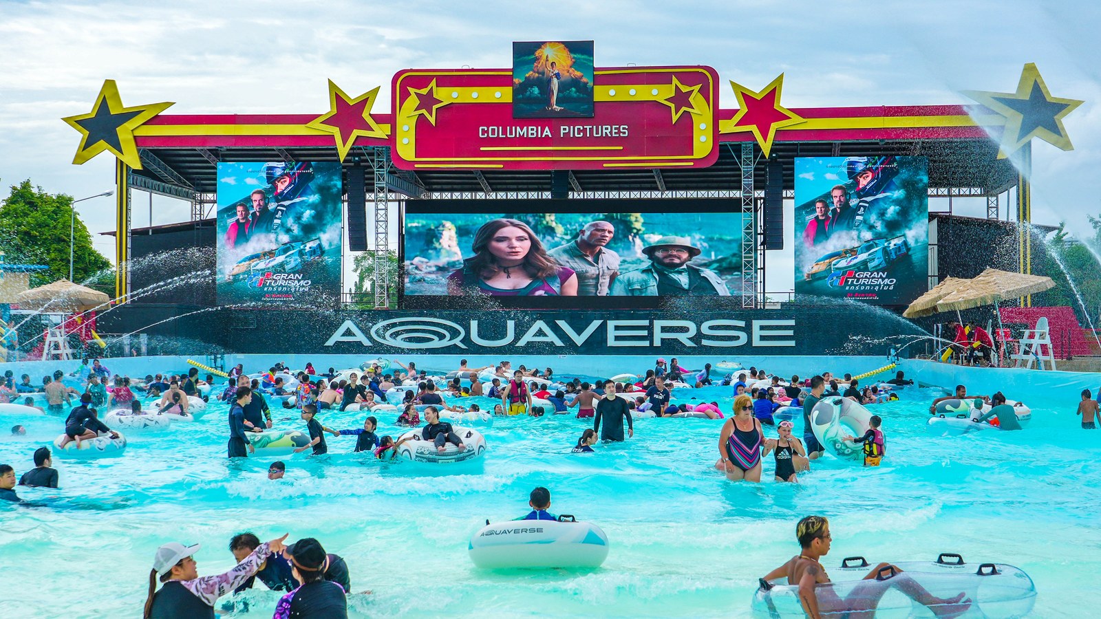Aquaverse Mega Wave Pool and stage at Columbia Pictures Aquaverse
