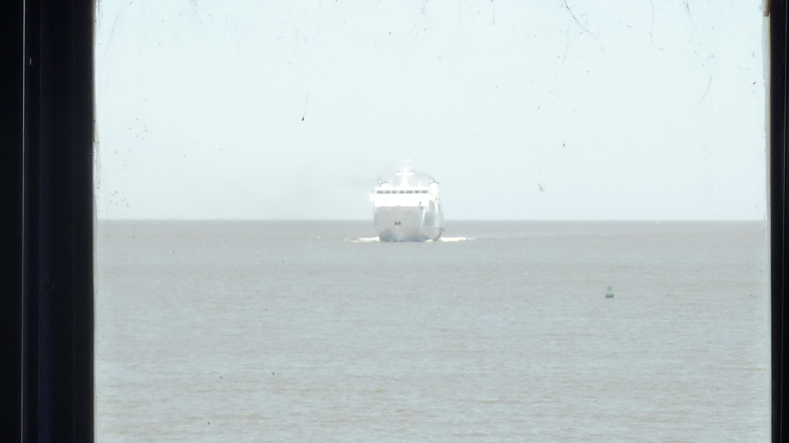 Historical ferry arriving from Buenos Aires, seen through a window at Colonia in 2011