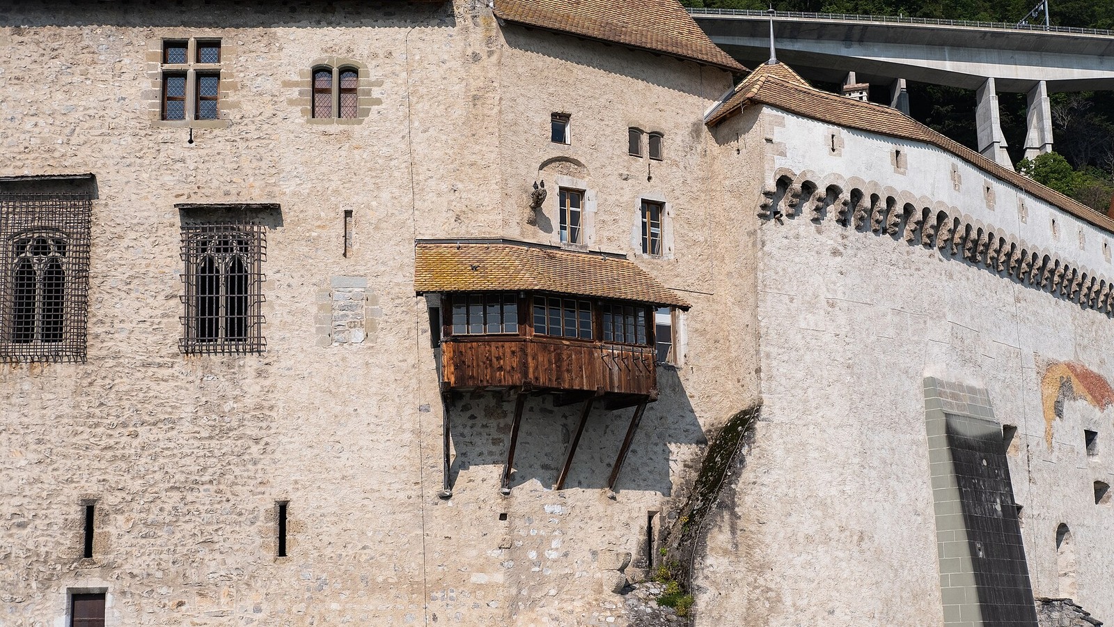 Western facade and lakeside walls of Chillon Castle
