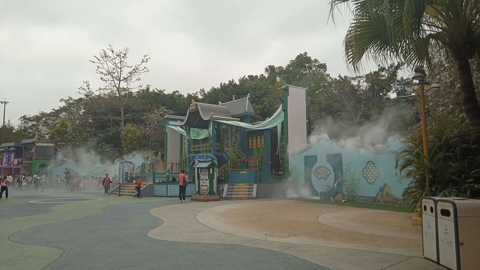 Interior promenade and themed building at Chimelong Paradise