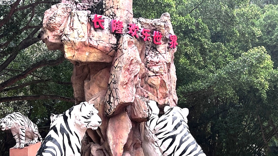 White tiger rockwork with Chimelong Paradise name