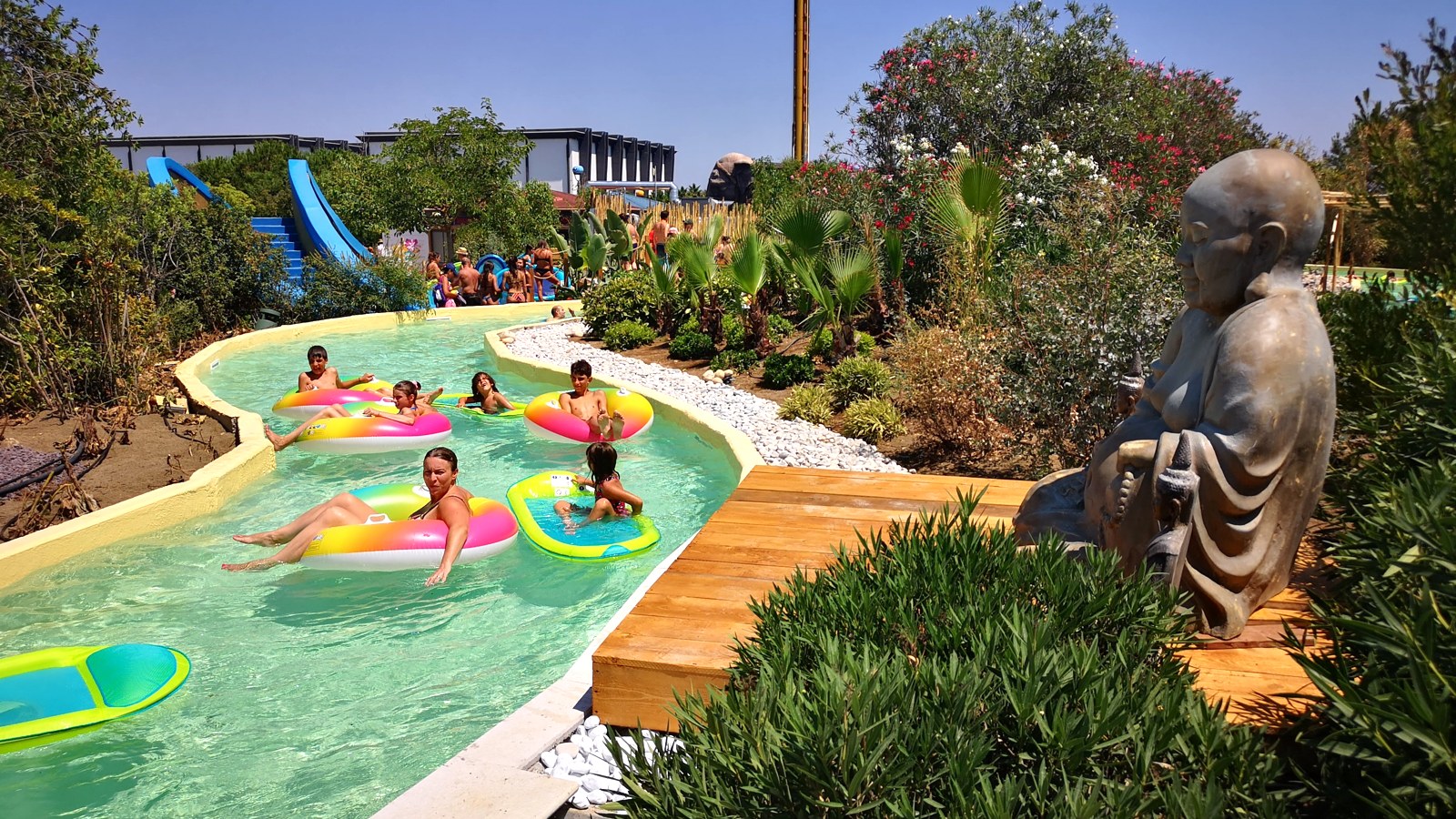 Paradiso lazy river and landscaping at Aqua World in July 2022