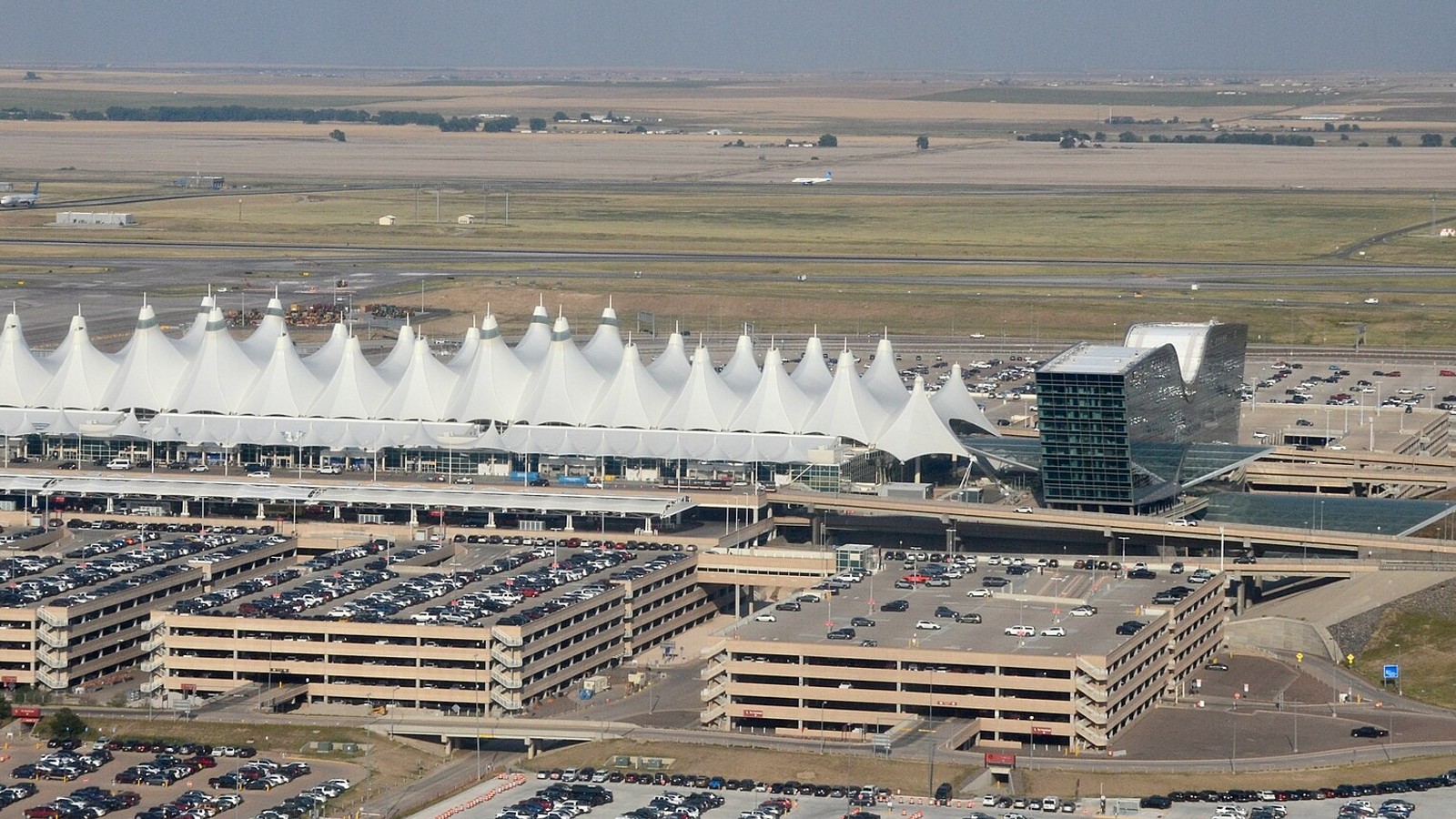 Aerial view of Jeppesen Terminal at Denver International Airport
