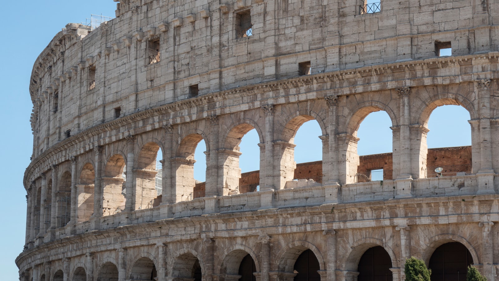 Detailed exterior view of the Colosseum in Rome