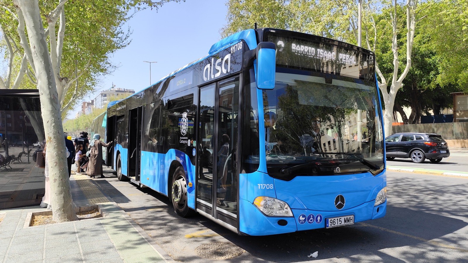 Archive April 2025 view of Alsa urban Line 2 bus in Cartagena, Spain, not the September 2026 strike