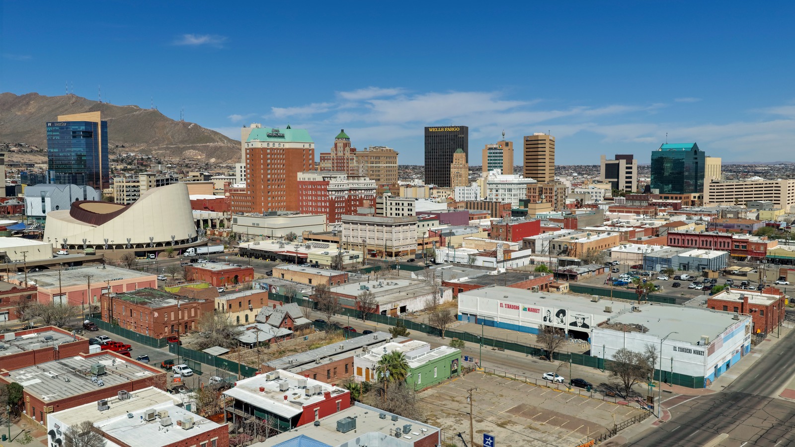 Downtown El Paso skyline with the Franklin Mountains under a clear sky