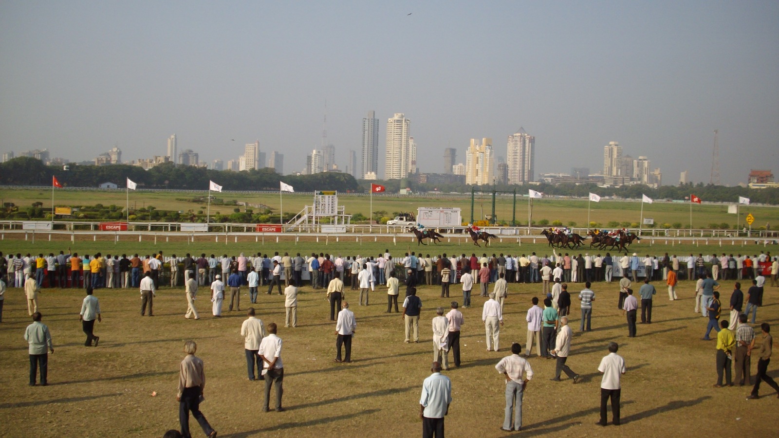 Mahalaxmi Race Course grounds with the Mumbai skyline beyond