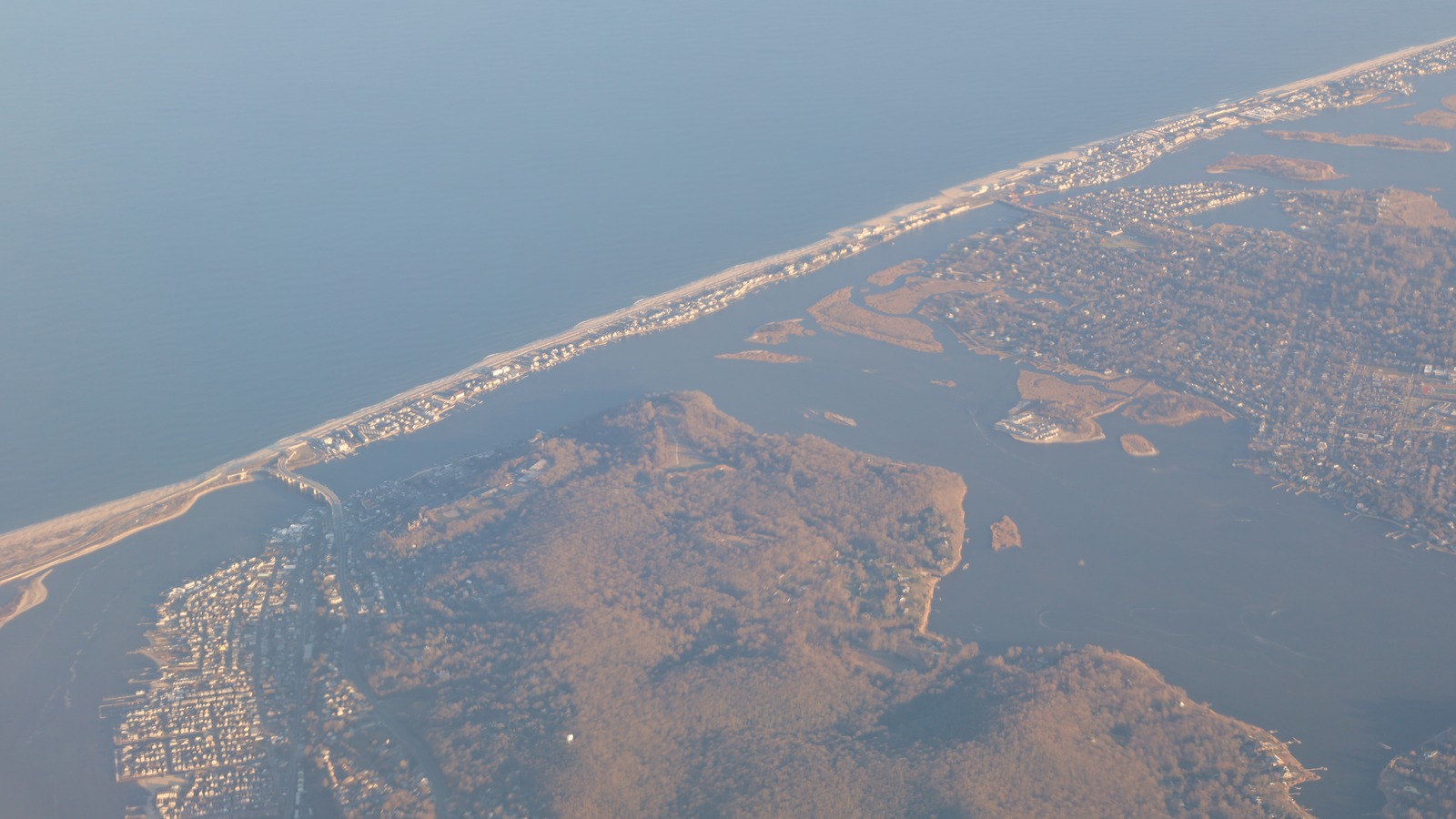 Aerial view of Sea Bright, New Jersey barrier beach and inland waterways