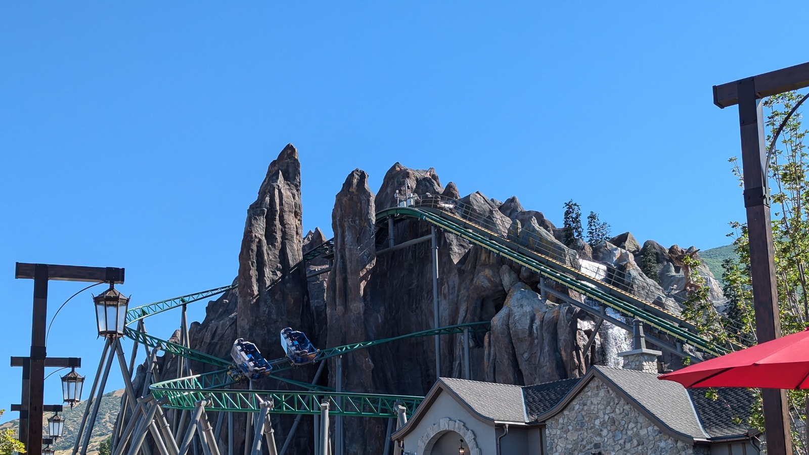 Primordial coaster track and rockwork at Lagoon in Farmington, Utah, in a July 2024 file photograph