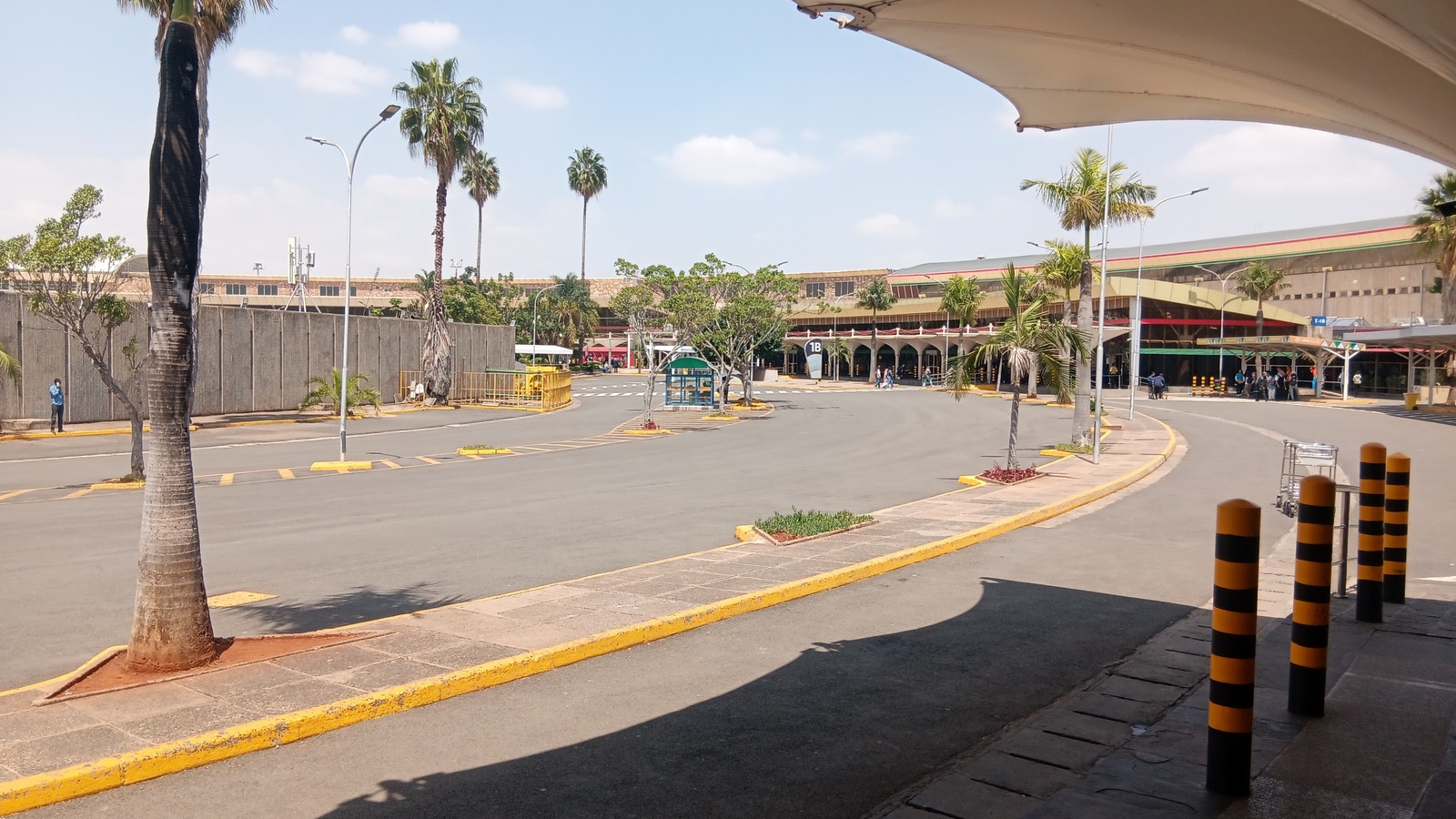 Landside view of the terminal building at Jomo Kenyatta International Airport in Nairobi, Kenya