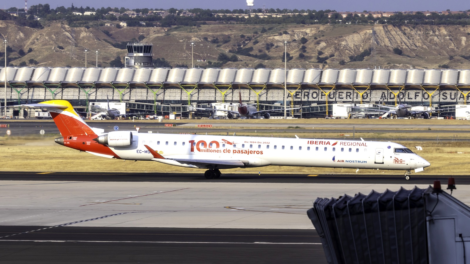 Air Nostrum Iberia Regional CRJ1000 EC-MSB taxiing at Madrid Airport in July 2025