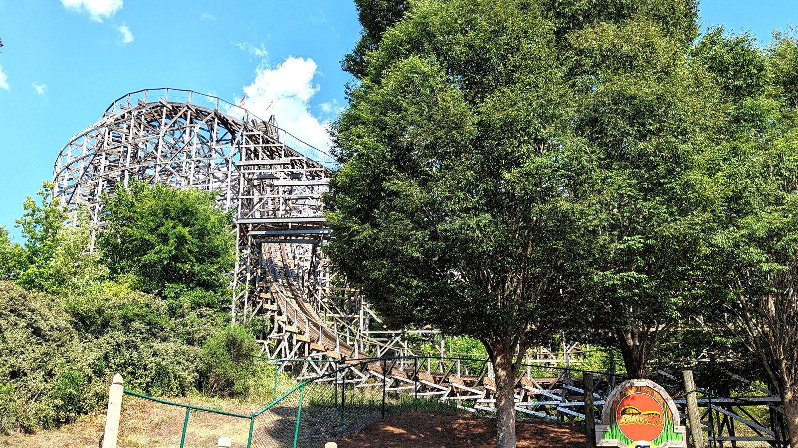Rampage wooden roller coaster at Alabama Adventure in Bessemer, Alabama